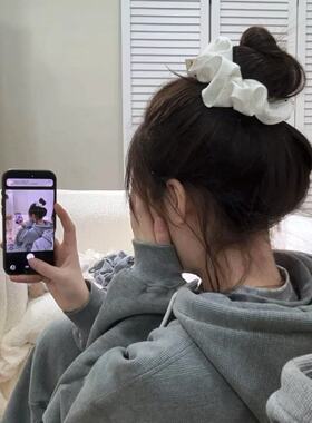 法式白色星星缎面大肠发圈女高级感精致温柔头饰慵懒风发绳扎头发