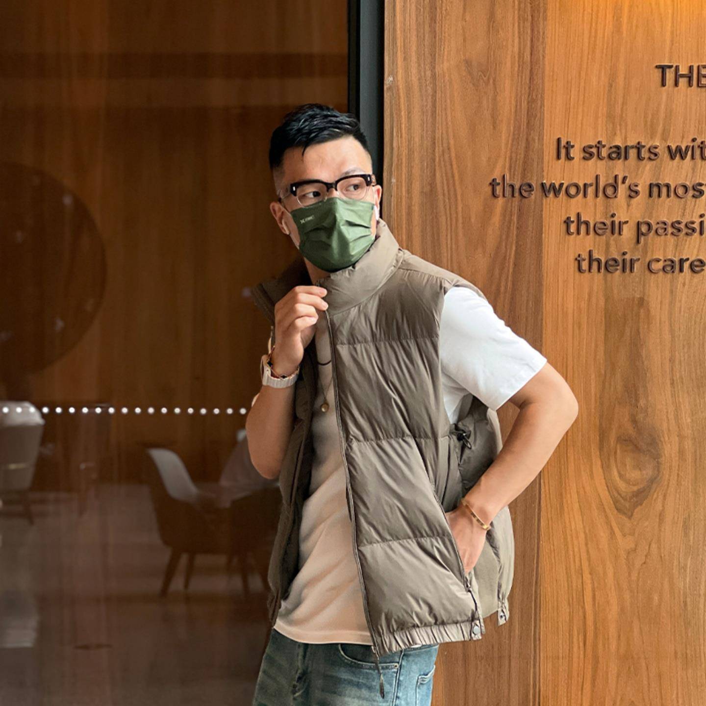 拼接羽绒马甲外套男士秋冬季美式潮牌痞帅宽松设计感加厚无袖背心 - 图2