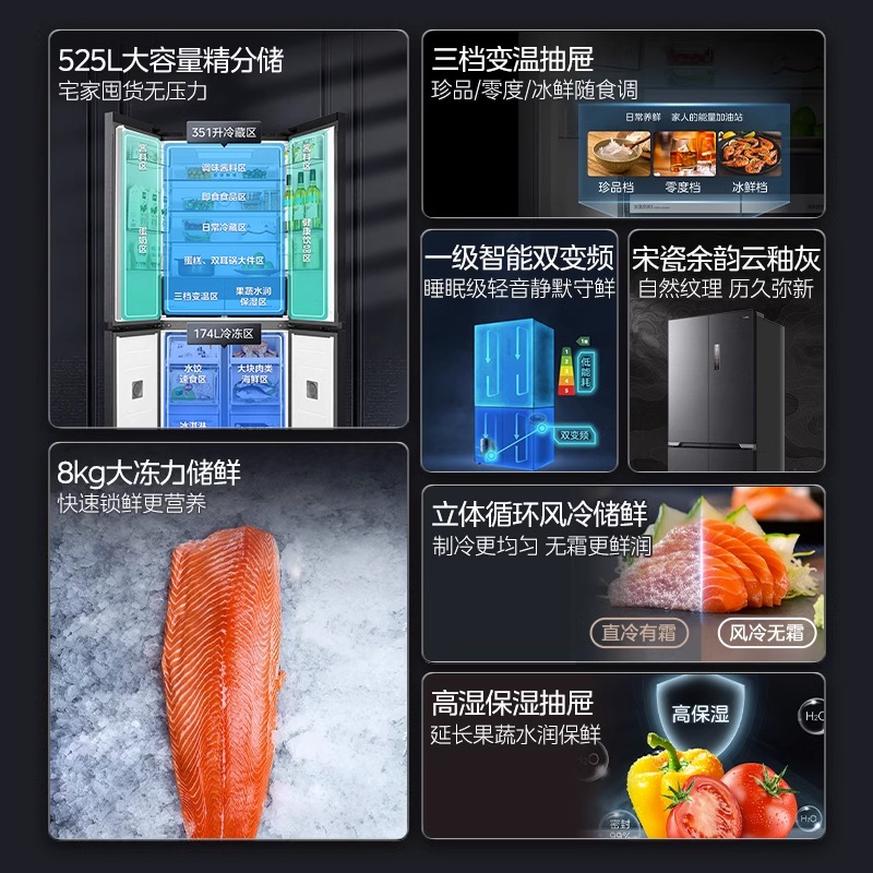 【超薄嵌入式】美的电冰箱551十字双开门家用一级能效官方旗舰店 - 图2