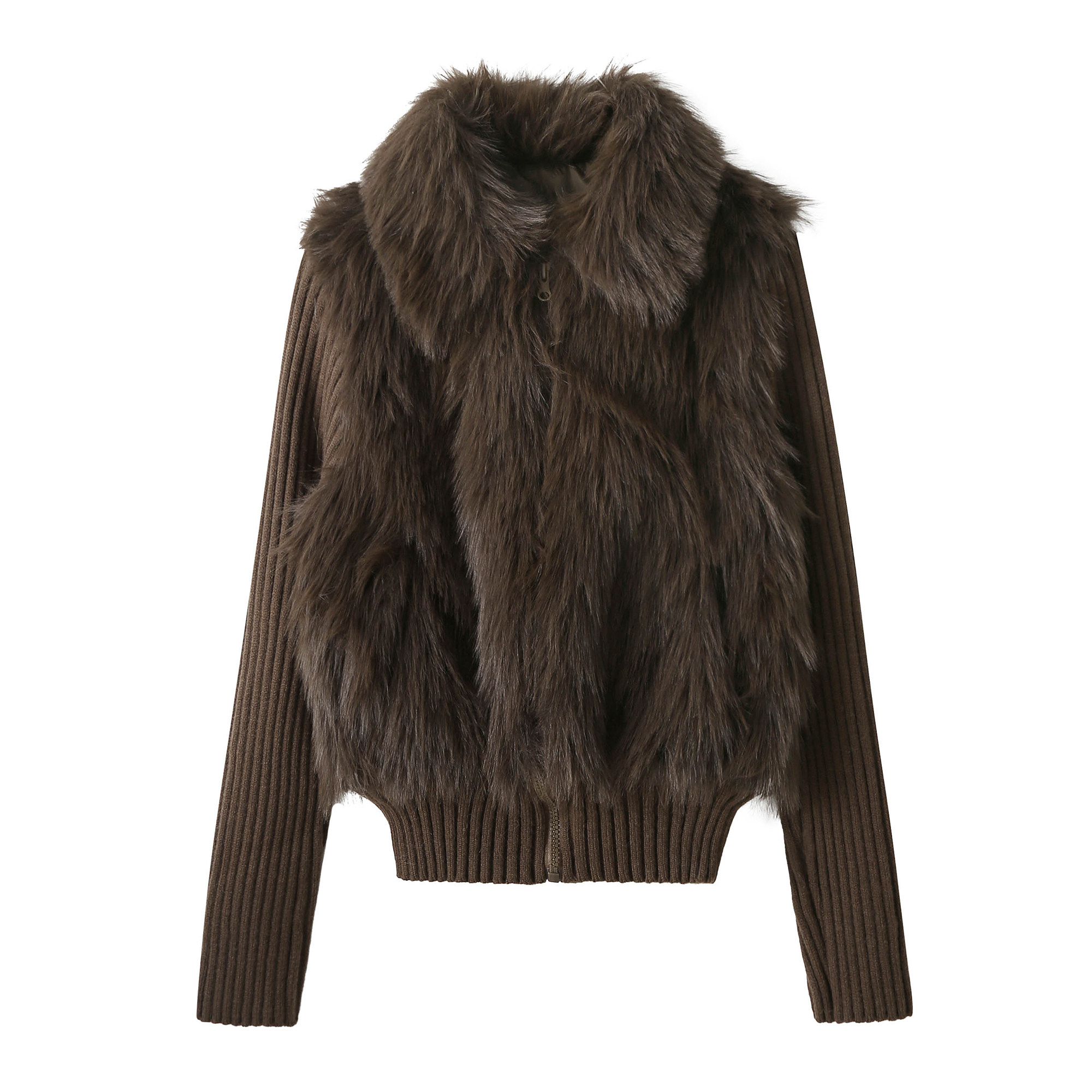 美拉德环保皮草短外套女冬装设计感拼接针织保暖仿狐狸毛毛上衣潮,淘宝优惠券,粉丝福利购,淘宝优惠卷