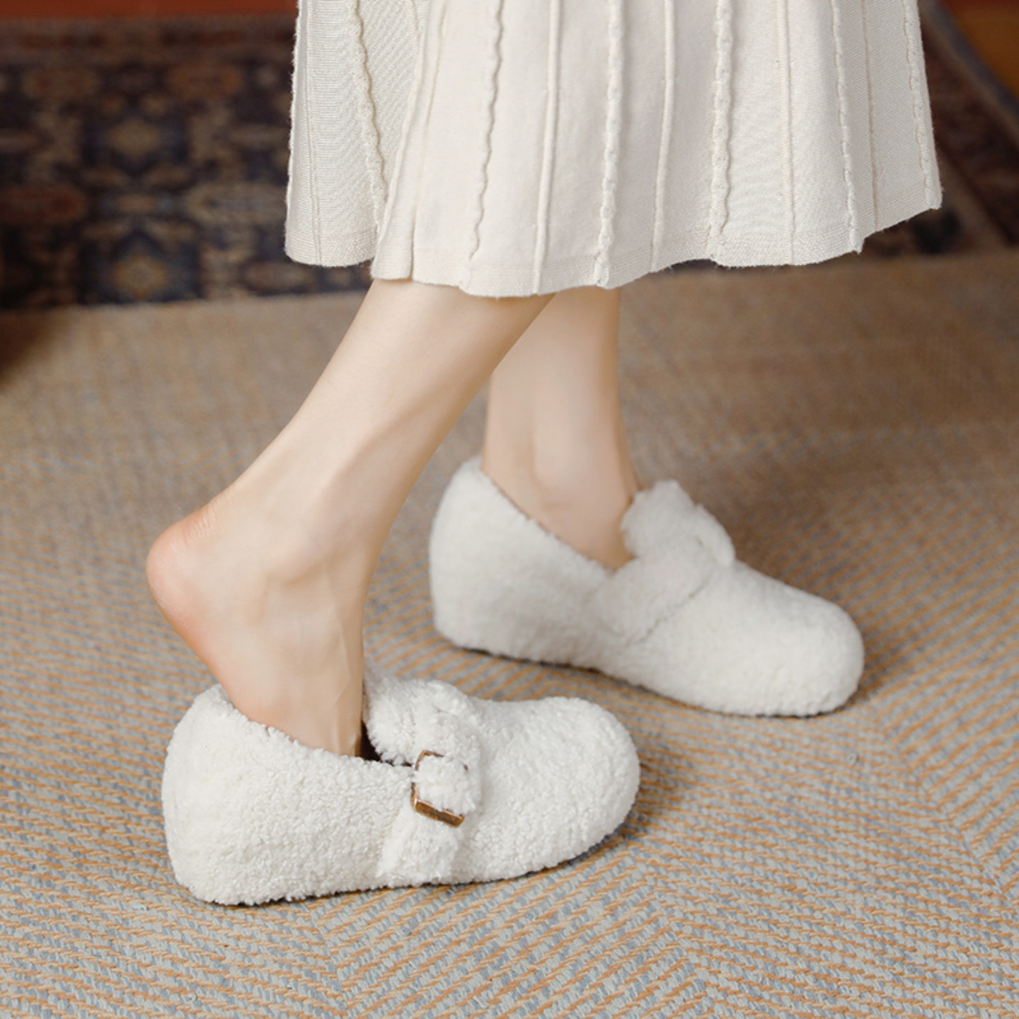 品牌6cm小个子内增高加绒勃肯鞋女外穿保暖毛毛鞋一脚蹬豆豆棉鞋,淘宝优惠券,粉丝福利购,淘宝优惠卷