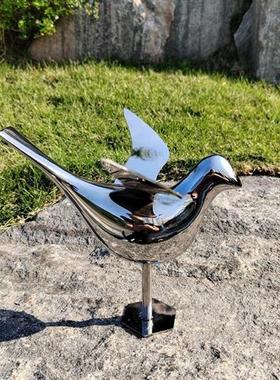 抽象简约不锈钢鸽子草坪户外落地庭院小动物摆件艺术品雕塑