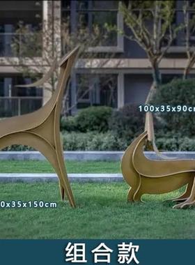 户外不锈钢几何梅花鹿雕塑售楼处地产草坪造景装饰抽象动物摆件