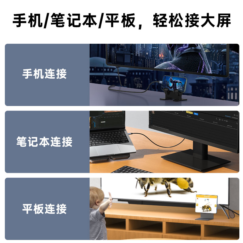 typec转hdmi手机电脑4K60Hz电视机同屏转换连接线ipad平板笔记本外接显示器投影仪高清typc数据安卓投屏线2K