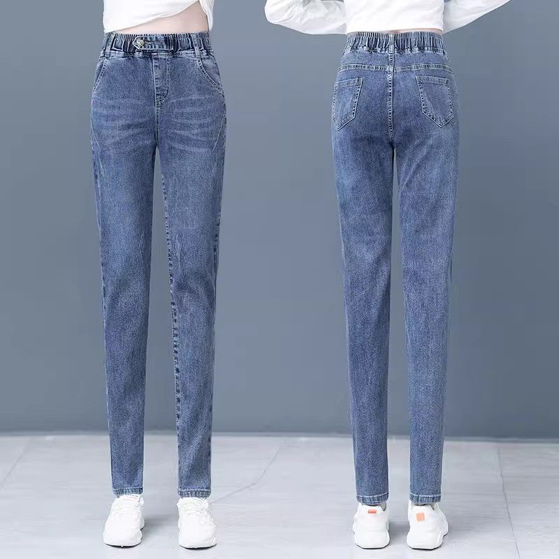 牛仔裤女哈伦裤2025春秋冬新款松紧腰小个子九分小脚百搭加绒女裤,淘宝优惠券,粉丝福利购,淘宝优惠卷