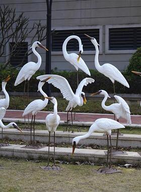 户外仿真白鹭摆件玻璃钢园林水景雕塑玻璃钢庭院假山草地鸟类装饰