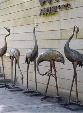 户外仿铜仙鹤雕塑玻璃钢售楼部园林水池庭院造景草坪景观装饰摆件