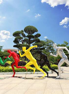 户外玻璃钢抽象体育运动人物雕塑乒乓羽毛排球篮球自行车景观摆件