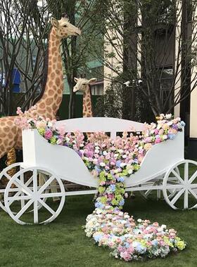 铁艺花车落地摆件创意婚庆道具园林景观玻璃钢长颈鹿花园庭院雕塑