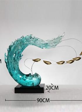 酒店样板间玄关客厅装饰品摆件现代别墅办公室透明树脂水浪花雕塑