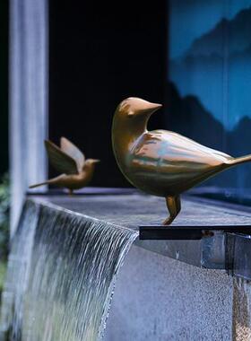 户外不锈钢仿铜小鸟鸽子雕塑售楼部庭院水池水景动物装饰美陈摆件