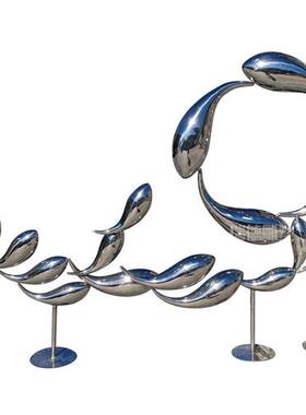 彷真小鱼抽象鱼雕塑售楼部水池装饰不锈钢切片鱼群海洋海豚摆件