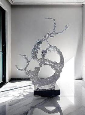 酒店样板房大堂透明树脂浪花雕塑客厅入门创意玄关水晶艺术摆件