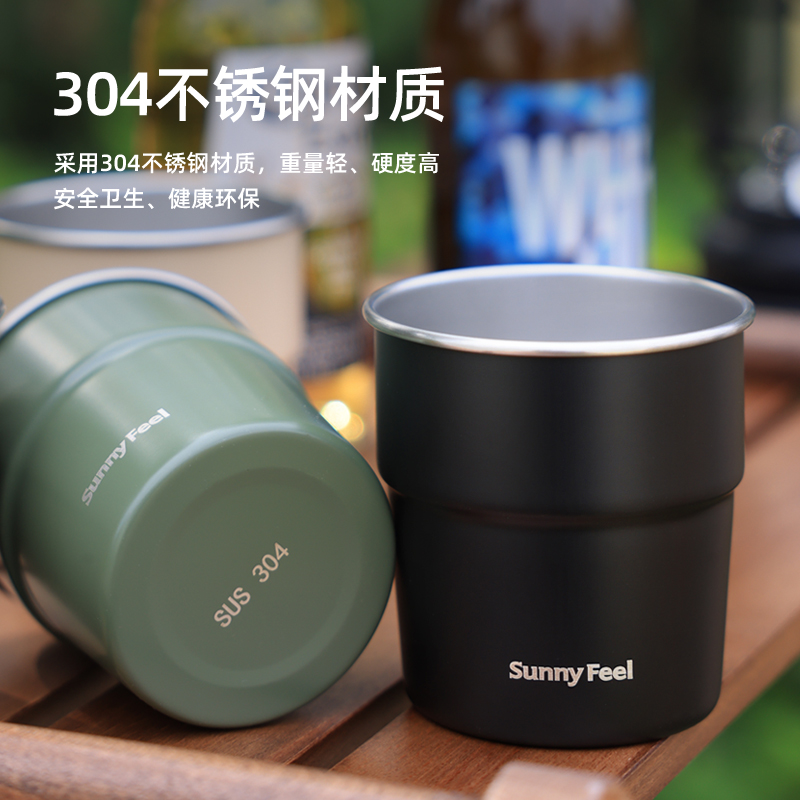 Sunnyfeel山扉台阶咖啡杯户外水杯304不锈钢杯子露营杯便携式茶杯-图0