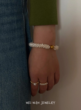 《记忆光束》毛毛虫淡水珍珠项链手工编织高端大气锁骨链手链套装