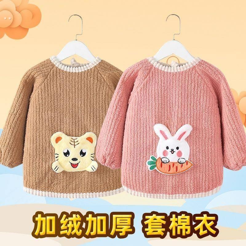 Baby smock plus velvet children's outer wear thickened baby bib winter children anti-dirty winter warm autumn and winter bib