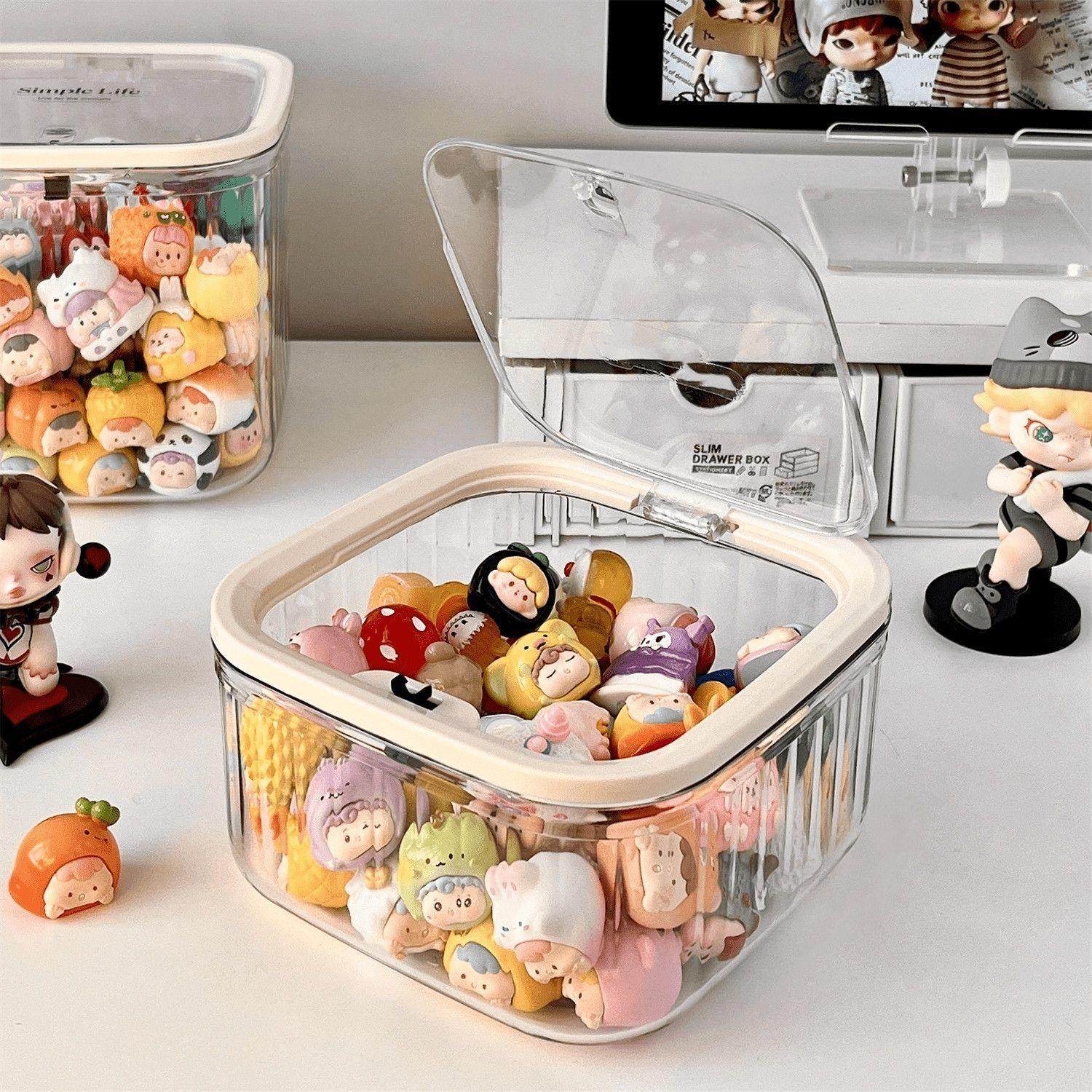 可爱小萌粒收纳盒透明迷你食玩盲盒积分卡罐子桌面摆件发饰展示架,淘宝优惠券,粉丝福利购,淘宝优惠卷
