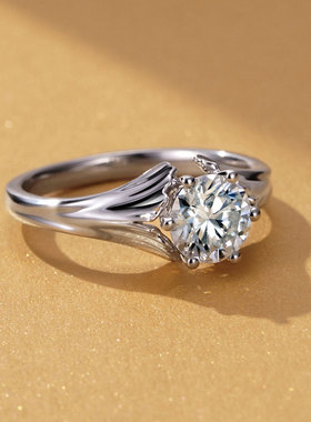 金功良匠银杏叶莫桑钻戒S925银