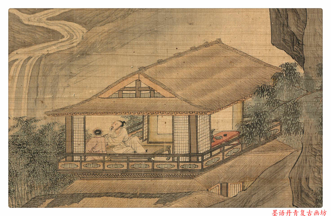 1:1明唐寅《秋山高士图》古代名画唐伯虎水墨山水画高清微喷复制_虎窝淘