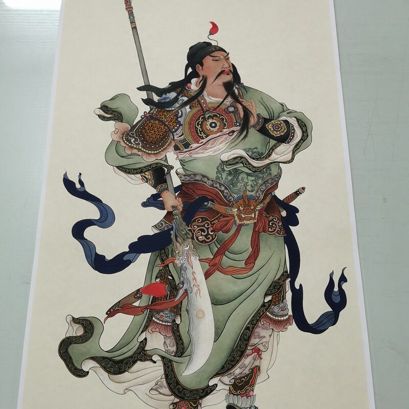 关公像关羽彩图复古书画人物国画真迹高清微喷古画芯装裱装饰画_虎窝淘