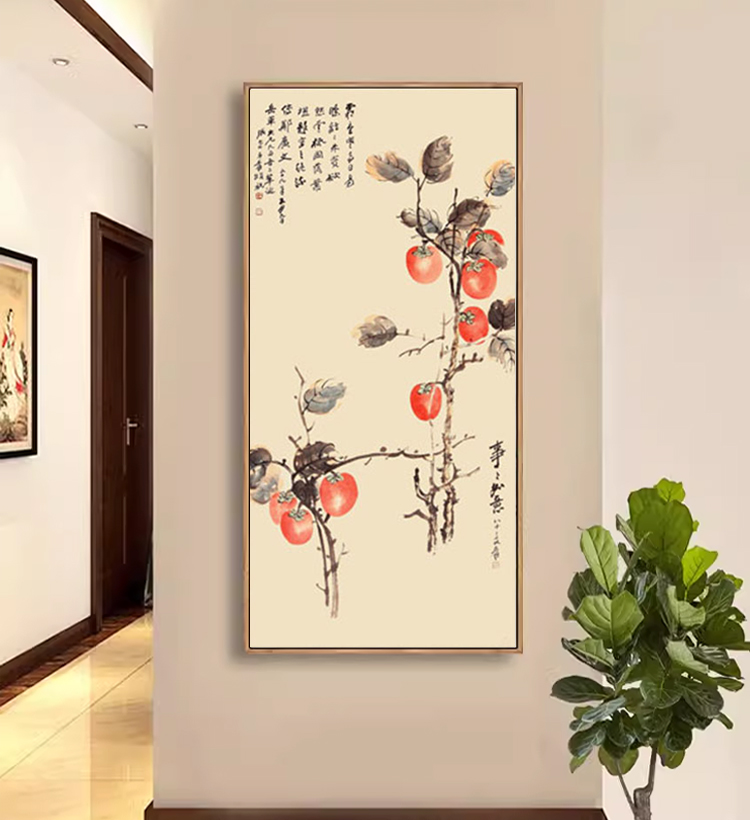 张大千国画事事如意柿子挂画名家花卉字画艺术微喷复制品宣纸画芯-图1