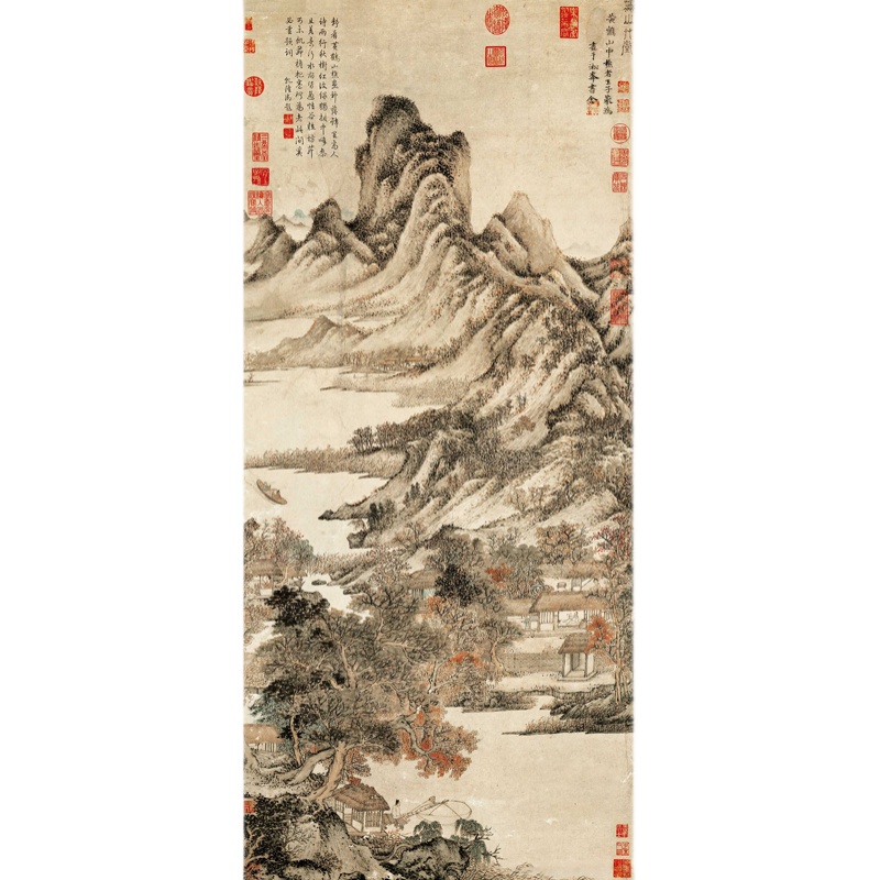 元王蒙秋山草堂图国画山水画真迹复制书房客厅装饰卷轴挂画临摹-图3