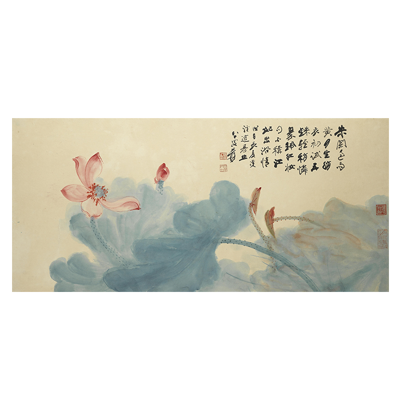 张大千荷花图国画水墨画泼墨字画宣纸画心未装裱名画复制品横幅画-图3