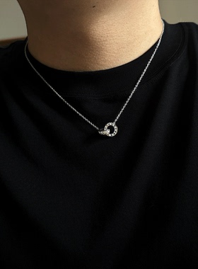 罗马数字双环吊坠高级感微镶欧美风项链男潮个性轻奢潮流女锁骨链