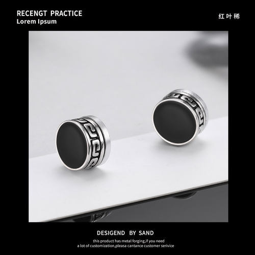 长城纹耳夹男2023年新款潮单只潮流磁铁男款无耳洞耳环女耳钉男 - 图2