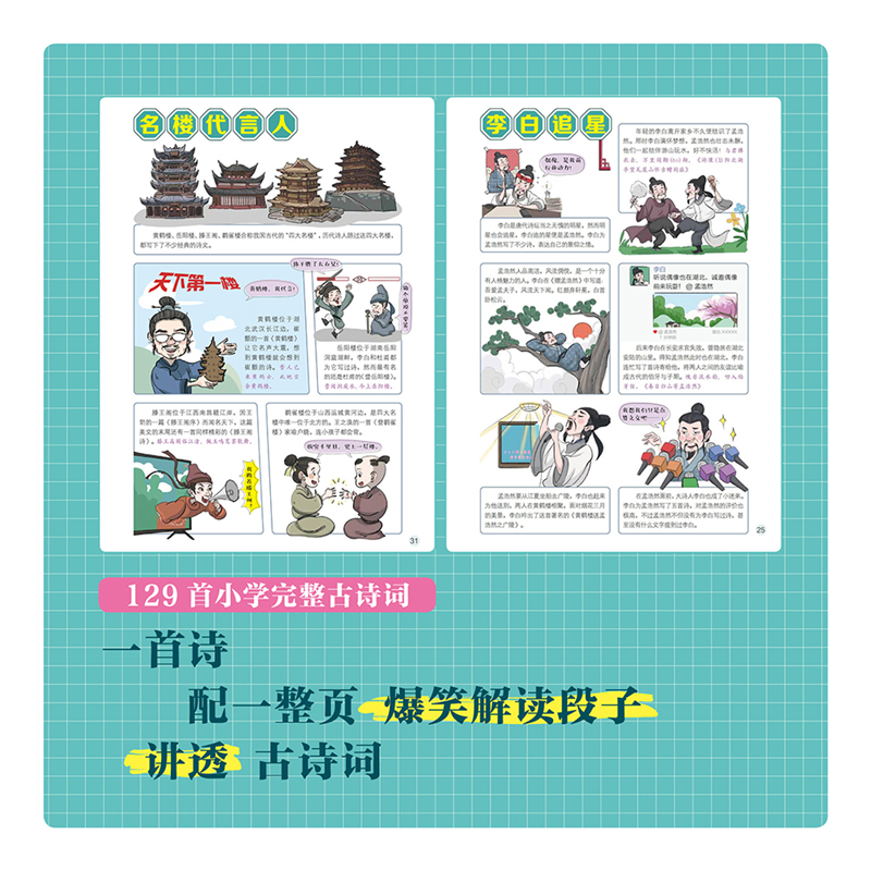 小学生笑背古诗词129首·全新完整版5册（扫码听全诗注音爆笑漫画哈哈大笑40万读者品牌升级版本适合小学生古诗词）磨铁图书 - 图1