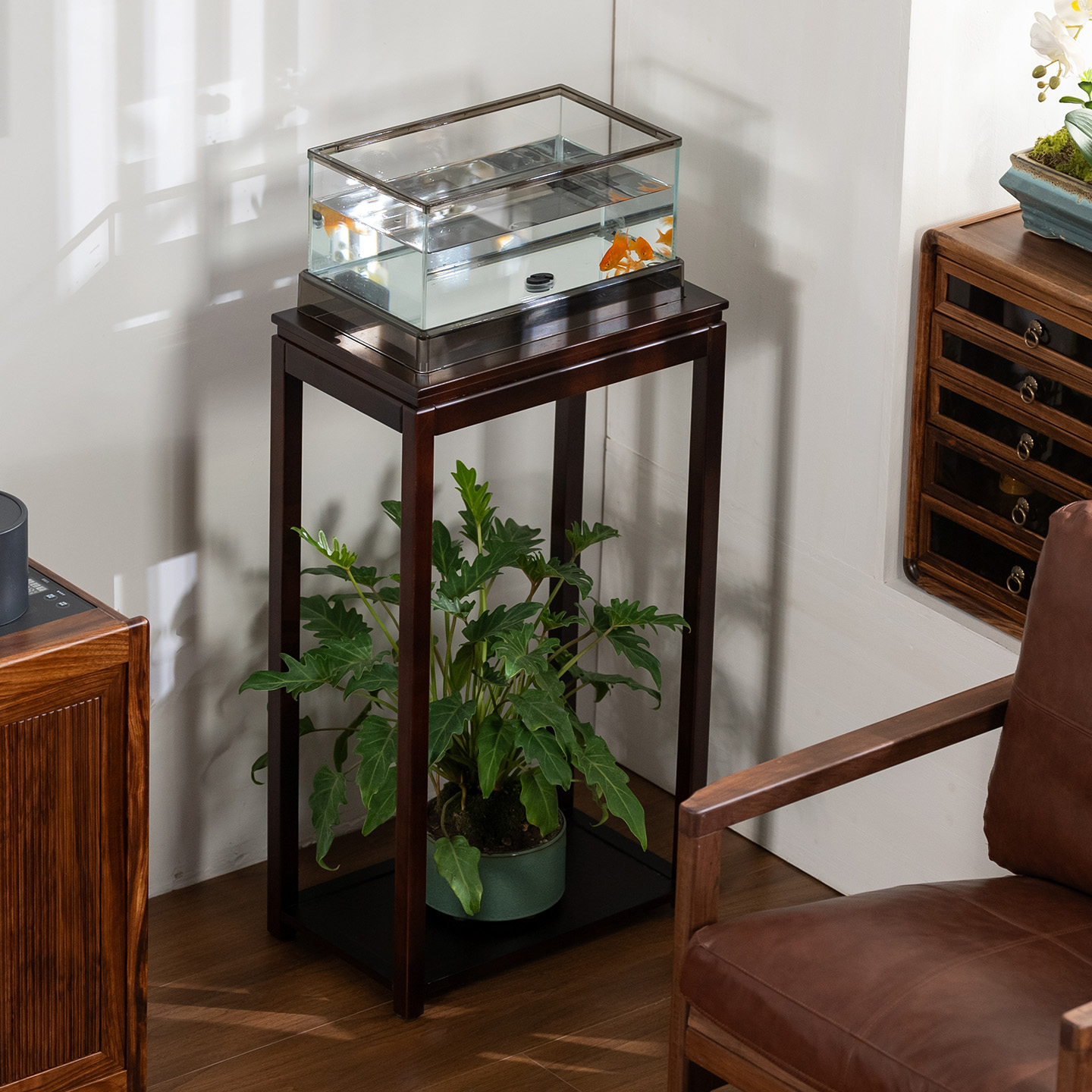 实木鱼缸架花架子客厅落地式长方形边角几双层置物架奇石桌盆景架 - 图2