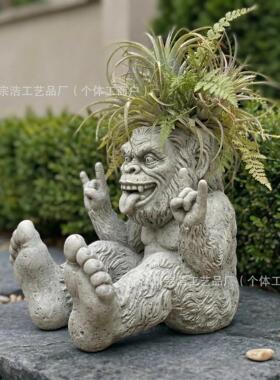 跨境新品Bigfoot Flower Pot反叛大脚怪树脂花盆庭院装饰品摆件