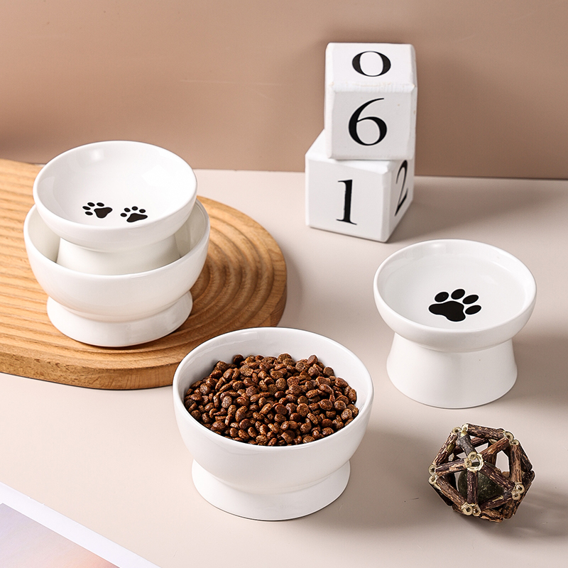 陶瓷猫碗保护颈椎防黑下巴单碗高脚零食饮水碗幼猫泰迪狗碗猫用品 - 图0
