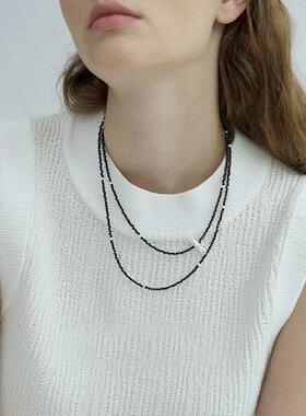黑色串珠超长款流苏叠戴项链个性多层颈链毛衣链配饰女