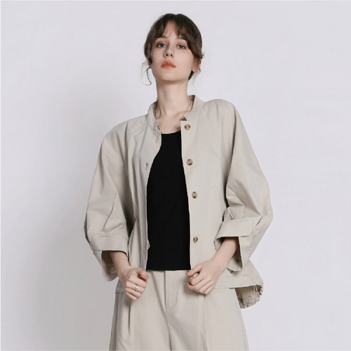 Jane express/简表达七分袖立领新款外套百搭修身上衣女XWT61001 - 图0