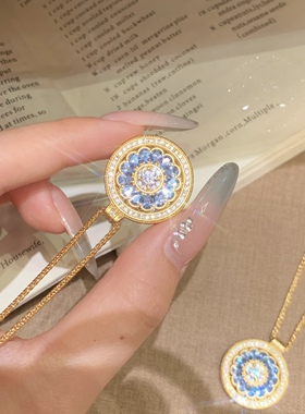 金包银莲花罗盘吊坠点钻新中式国潮项链女款轻奢高级感锁骨链配饰