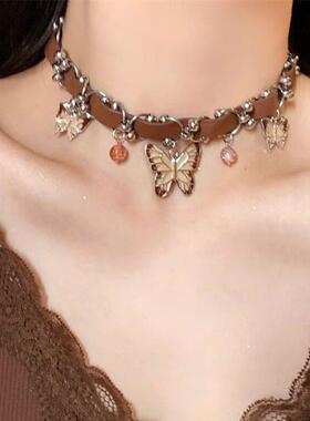 秋冬美拉德项炼女小众设计轻奢高级感个性百搭双层蝴蝶流苏锁骨炼