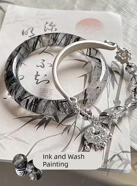 新中式彷玉蓝冰狐狸手镯女不知春覆古古风清冷感平安手炼叮当饰品