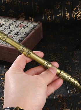 厂家直供仿古玩做旧古黄铜旱烟杆烟斗福禄寿字烟嘴工艺品收藏摆件