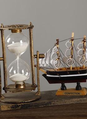 创意复古摆件办公室摆件沙漏流沙摆件帆船装饰摆件铁艺雅致