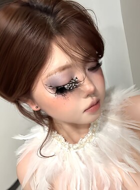 假睫毛巨夸张黑白波点羽毛女生玩妆加长浓密睫毛化妆工具舞台妆造