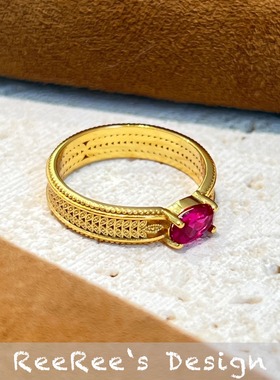 925纯银古法红刚玉戒指