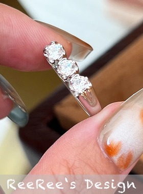 925纯银设计感三钻排戒