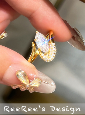 ins风马眼钻戒指s925银镀金