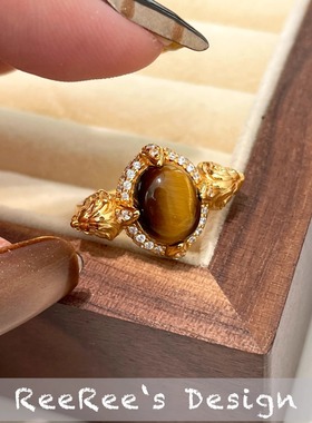 925纯银镀金虎眼石戒指设计款