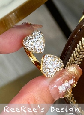 925纯银镀金心心相印戒指活口