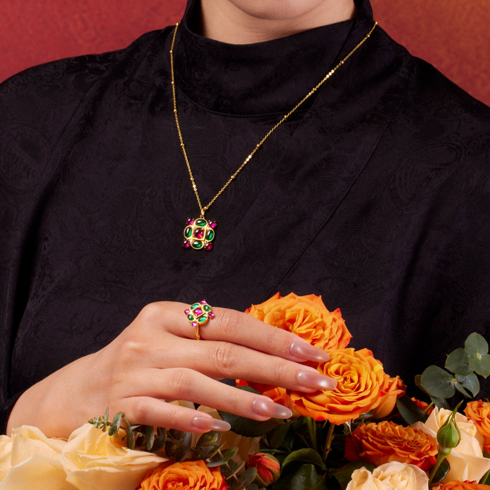 吾往深圳博物馆联名繁花莫卧儿宫廷流光纯银开口戒指女友送礼高级