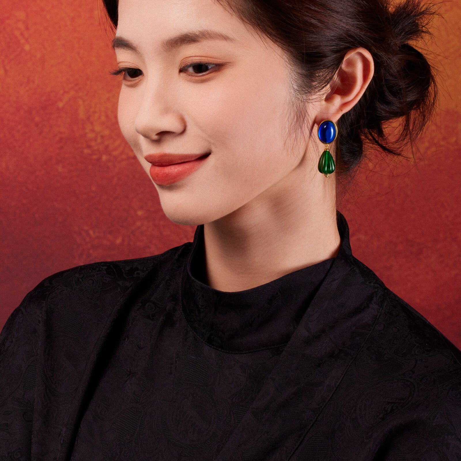 吾往深圳博物馆联名莫卧儿宫廷繁花星海微澜纯银耳环耳夹女友送礼