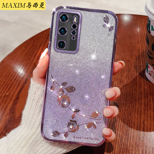 渐变闪钻适用华为P40手机壳防摔女款ANA—ATN00硅胶软套P40pro+外壳全包保护els-anoo网红高级透明钻新品创意 - 图2
