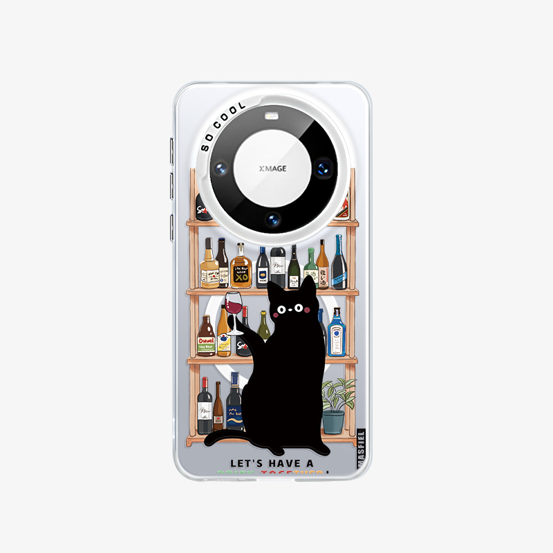 SHEHENG × 爱喝酒的猫适用华为mate60pro手机壳新款mete50磁吸带支架防摔mt40por+保护套超薄vivo小米高级感 - 图0